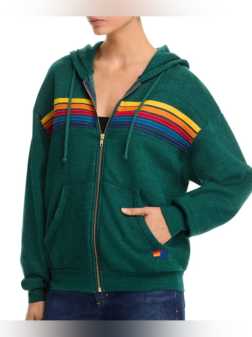 Aviator Nation Moss Green 5-stripe zip hoodie